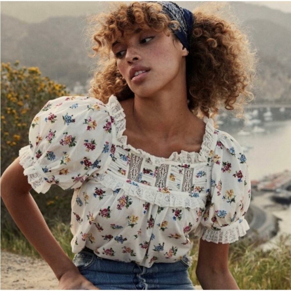 DOEN Frances Top in Fleurs De Jonquille Floral L Boho - Picture 3 of 10